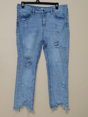 Special A Jeans Womens 2XL 2X Light Wash Distressed Fray Hem Straight Leg Stretc
